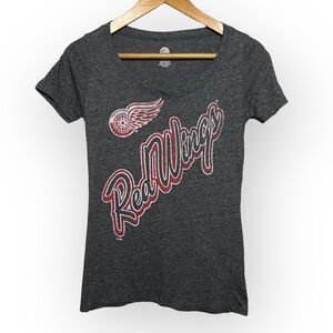 NHL Red Wings Women's Dark Heather Gray With Red & White Graphic T-Shirt Size S